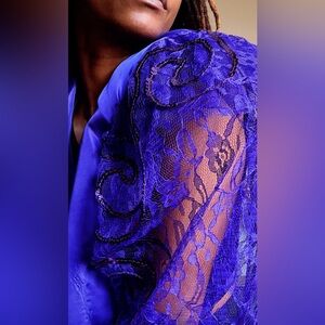 Vintage Purple/Blue Lace and Sequin Bolero Puff Sleeve Jacket  (L/XL)